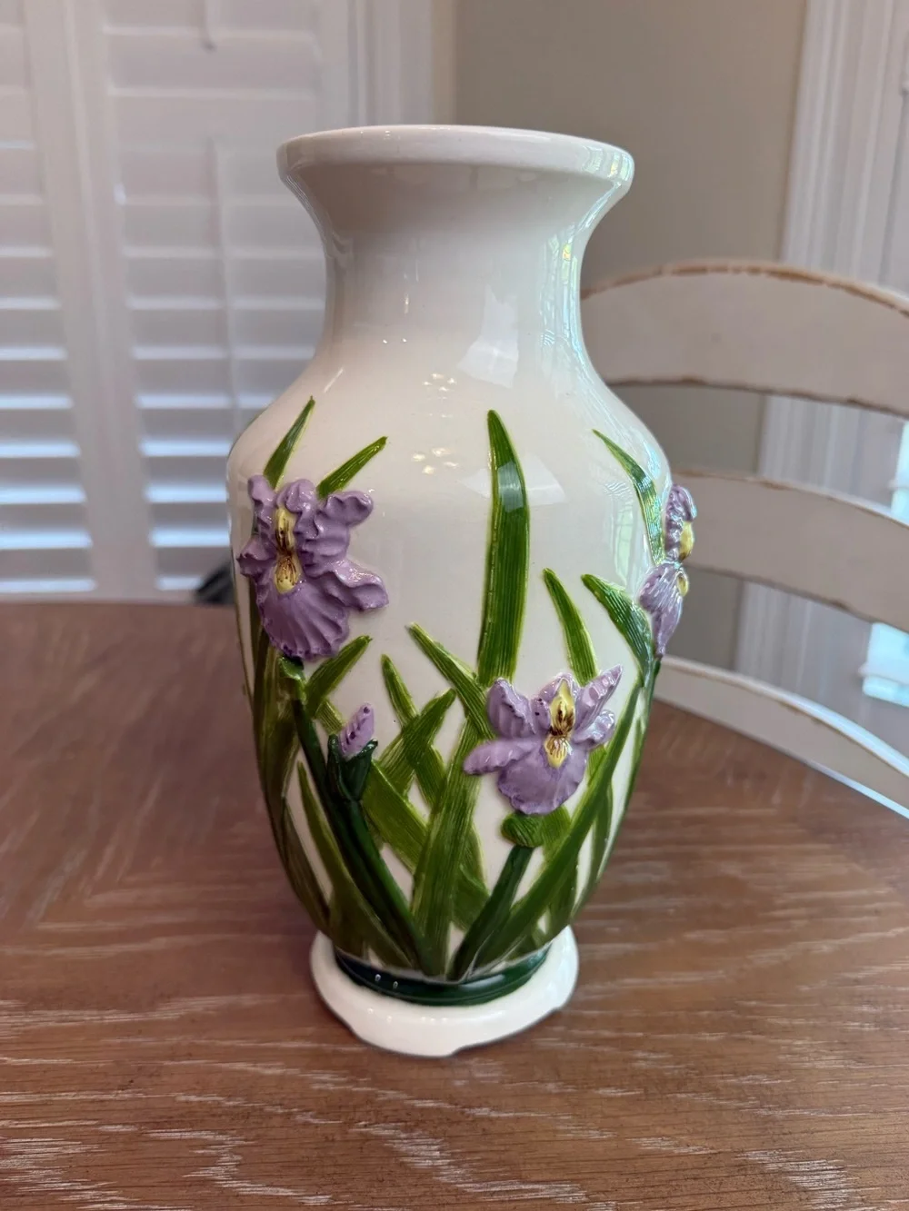Ceramic White Vase with 3D Purple irises Floral